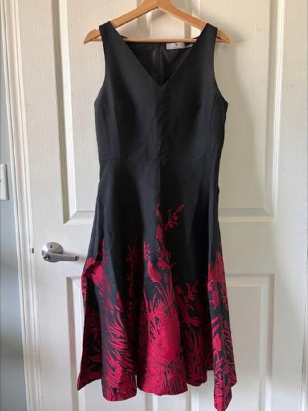Natori black dress with red floral hem - size 8